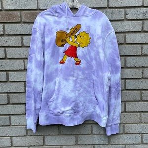 The Simpsons Purple Tie Dye Hoodie Size L - Lisa Simpson Saxophone 100% Cotton